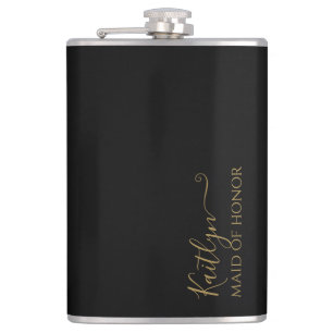 Stylish Modern Maid of Honor Gift Black Gold Flask