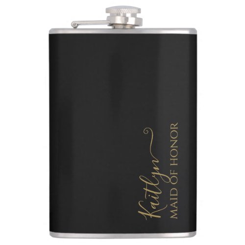 Stylish Modern Maid of Honor Gift  Black Gold Flask