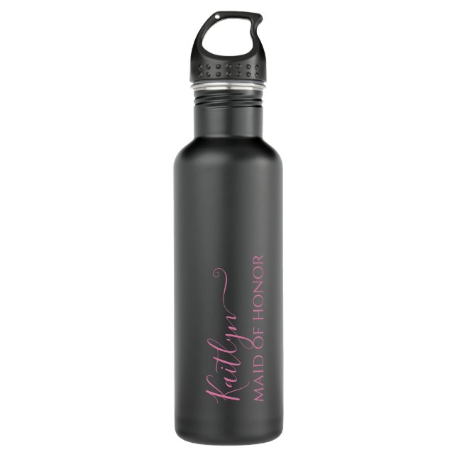 Stylish Modern Maid of Honor Gift | Personalized Stainless Steel Water Bottle (Front)
