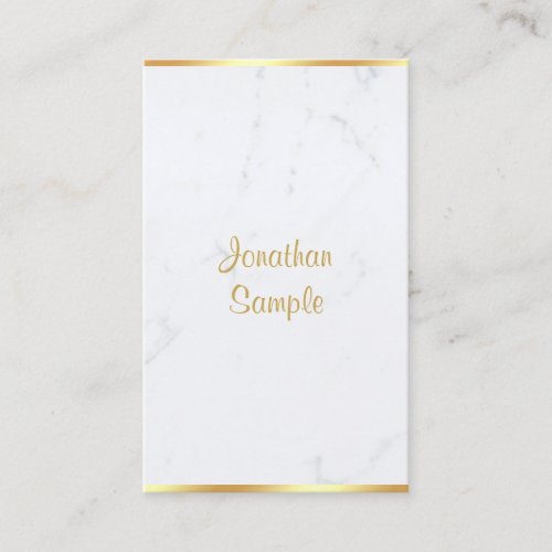 Stylish Modern Marble Gold Handwritten Script Chic Business Card