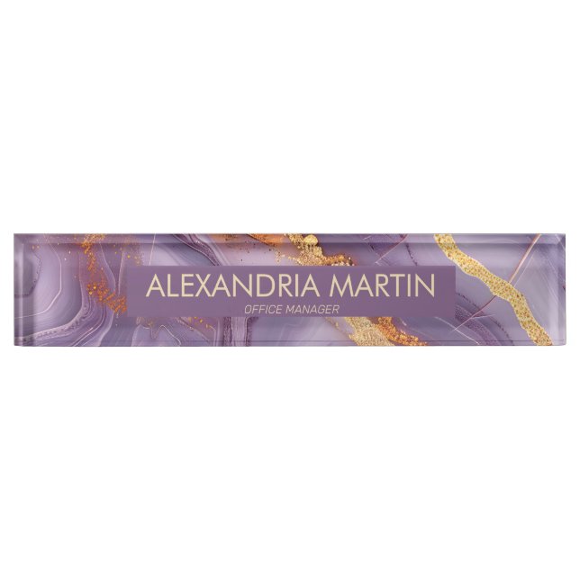 Stylish Modern Mauve Gold Glitter Office Desk Name Plate (Front)