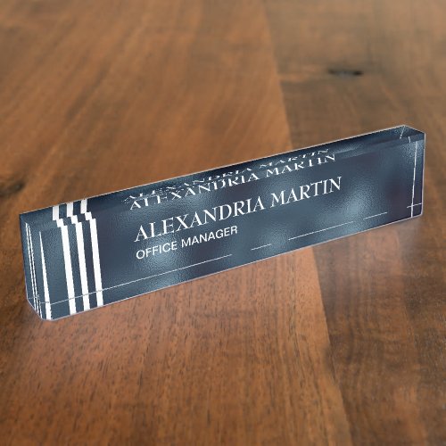 Stylish Modern Metallic Navy Blue Desk Name Plate