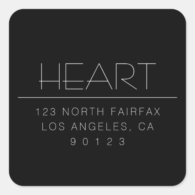 Stylish Modern Minimal Name & Address | Black Square Sticker (Front)
