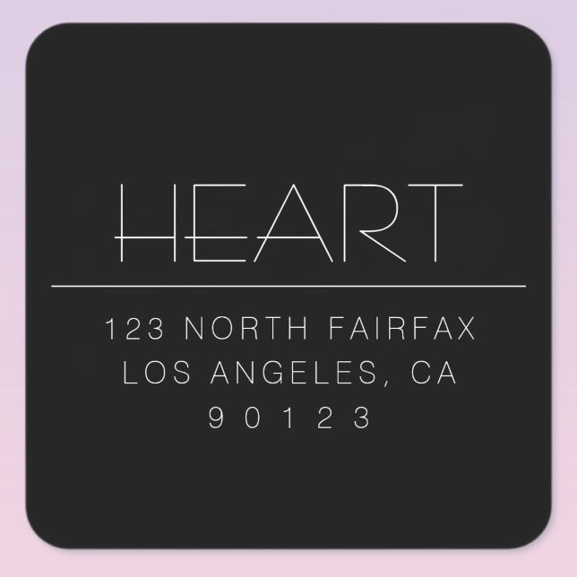 Stylish Modern Minimal Name & Address | Black Square Sticker (Creator Uploaded)