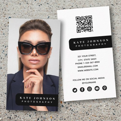 Stylish Modern Minimal Photo QR Code Social Media Business Card