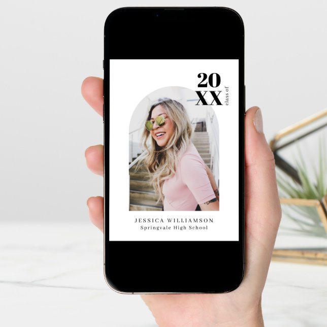 Stylish Modern Minimalist Arch Graduation Photo Announcement (Front Digital)