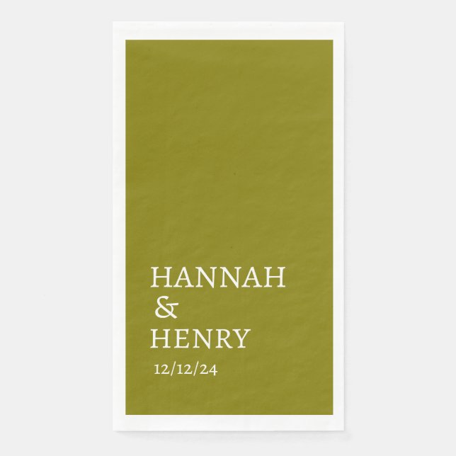 STYLISH MODERN MINIMALIST SCRIPT OLIVE WEDDING PAPER GUEST TOWELS (Front)