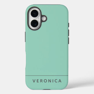Stylish Modern Mint Green Personalized Name iPhone 16 Case