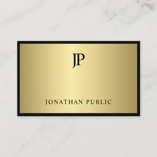 Stylish Modern Monogram Black Gold Glamorous Luxe Business Card (Front)