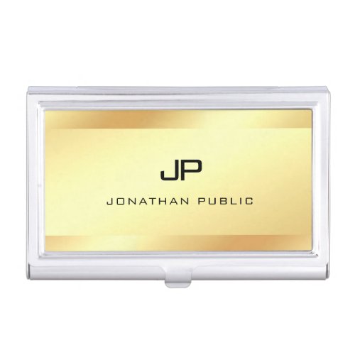 Stylish Modern Monogram Gold Look Template Business Card Case