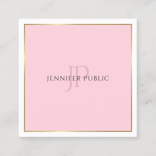 Stylish Modern Monogram Gold Pink Trendy Plain Square Business Card