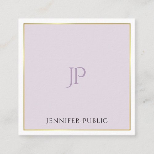 Stylish Modern Monogram Gold Purple Trendy Plain Square Business Card