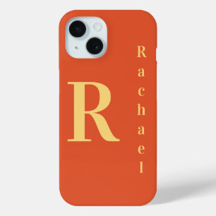 Stylish Modern Monogram Name Burnt Orange iPhone 15 Case