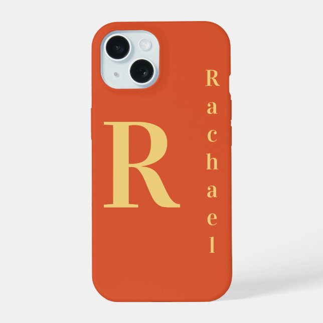 Stylish Modern Monogram Name Burnt Orange Iphone Case (Back)