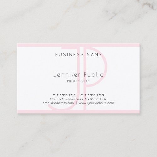 Stylish Modern Monogram Pink White Plain Luxury Business Card