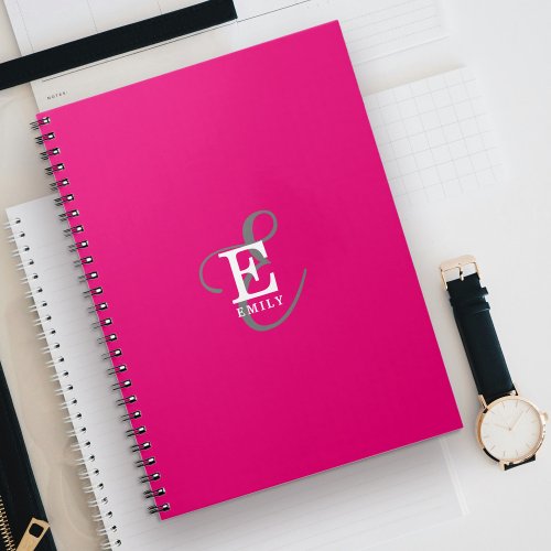 Stylish Modern Monogram Typography Hot Pink Notebook