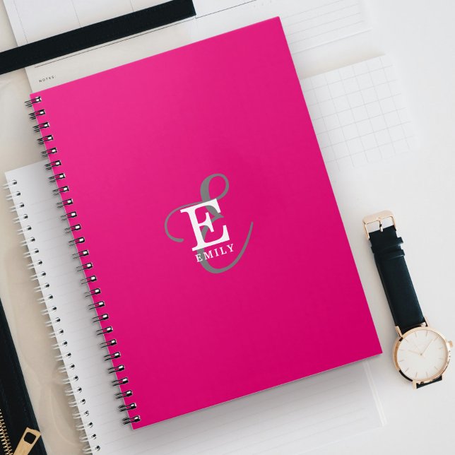 Stylish Modern Monogram Typography Hot Pink Notebook (Creator Uploaded)