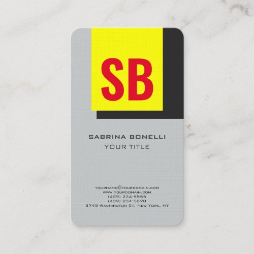 Stylish Modern Monogram Yellow Red Grey Business Card