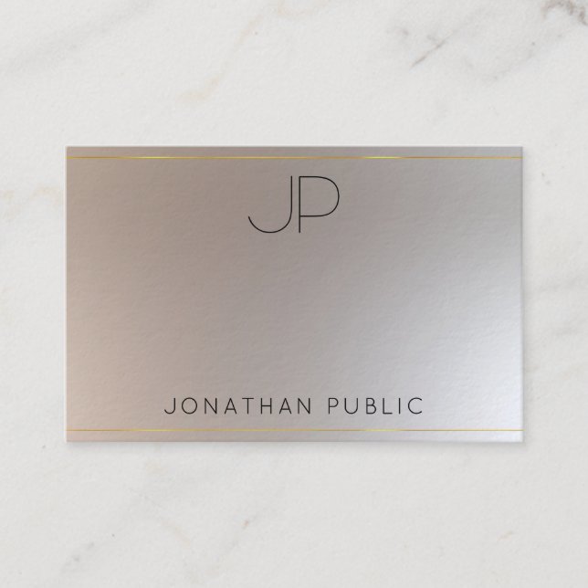Stylish Modern Monogrammed Gold Silver Elegant Business Card (Front)