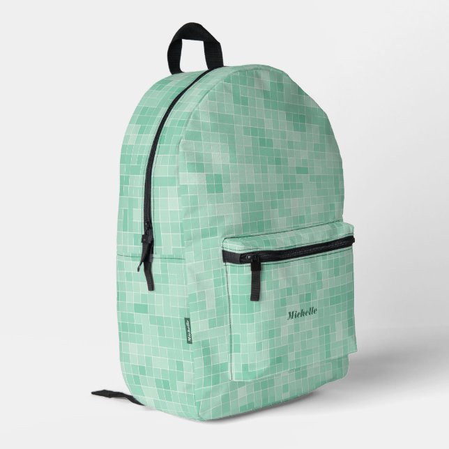 Stylish Modern Mosaic Tiles Pastel Green  Printed Backpack (Back Corner Left)