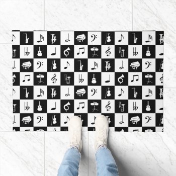 Stylish Modern Music Notes And Instruments Doormat by giftsbonanza at Zazzle