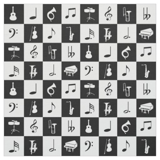 Stylish Modern Music Notes and Instruments Fabric