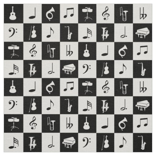 Stylish Modern Music Notes and Instruments Fabric
