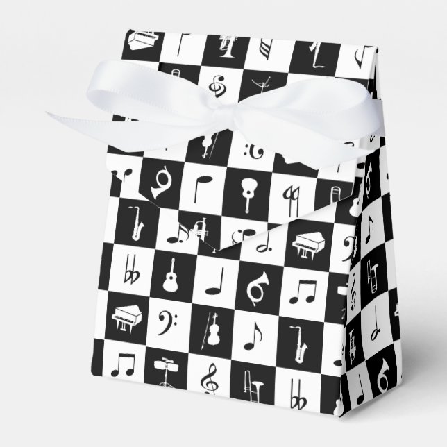Stylish Modern Music Notes and Instruments Favor Boxes (Front Side)