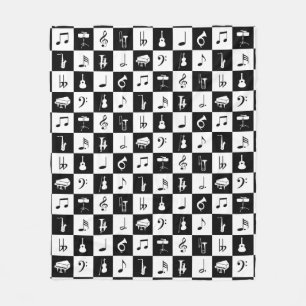 Stylish Modern Music Notes and Instruments Fleece Blanket