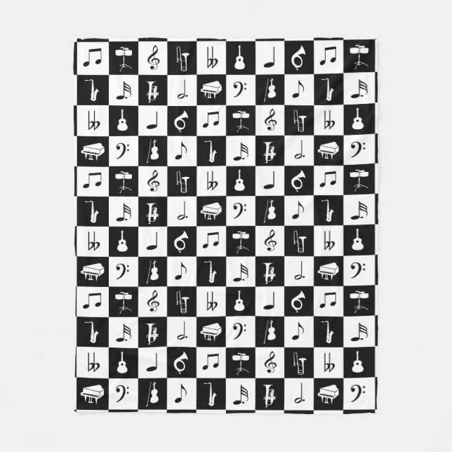 Stylish Modern Music Notes and Instruments Fleece Blanket (Front)