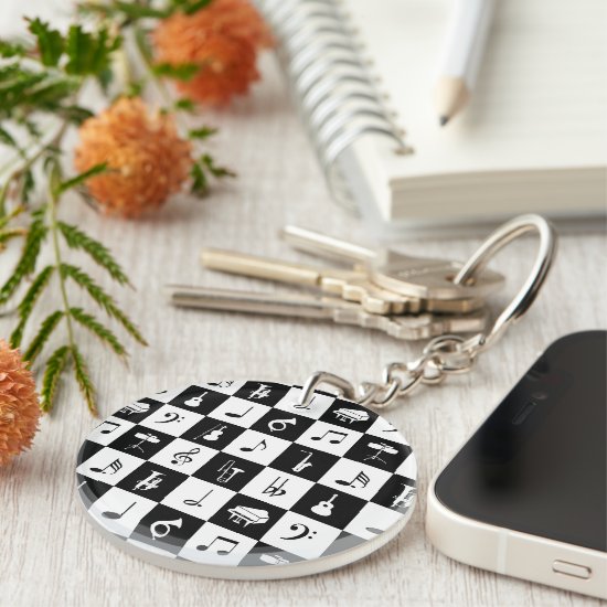 Stylish Modern Music Notes and Instruments Keychain
