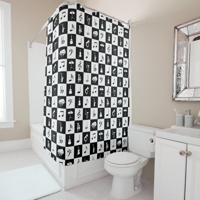 Stylish Modern Music Notes and Instruments Shower Curtain (In Situ)