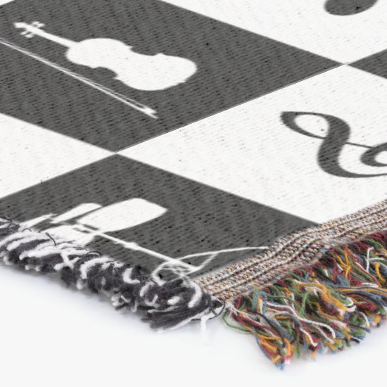 Stylish Modern Music Notes and Instruments Throw Blanket