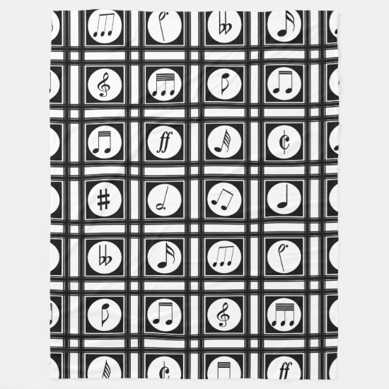 Stylish Modern Music Notes black and white Fleece Blanket