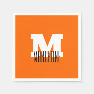 Stylish Modern Name Initial   Neon Sunset Orange Napkins