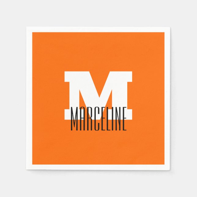 Stylish Modern Name Initial | Neon Sunset Orange Napkins (Front)