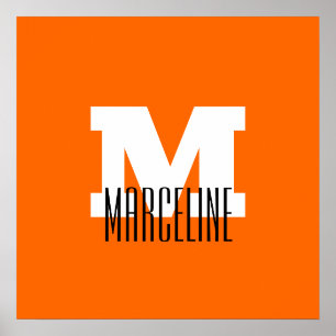 Stylish Modern Name Initial Neon Sunset Orange Poster