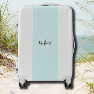 Stylish Modern Name Initial   Pastel Cyan Luggage