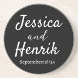 Stylish Modern Name Minimalist Wedding black color Coaster<br><div class="desc">Personalized Custom Luxury Name Classic Elegant Personalized Wedding Rehersal Round Paper Coaster.</div>