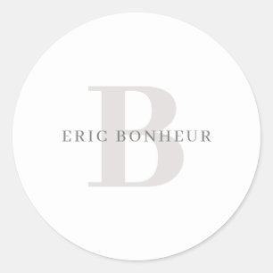 Stylish Modern Name & Monogram Classic Round Sticker