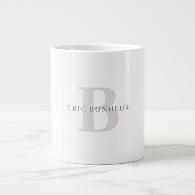 Stylish Modern Name & Monogram Giant Coffee Mug (Front)