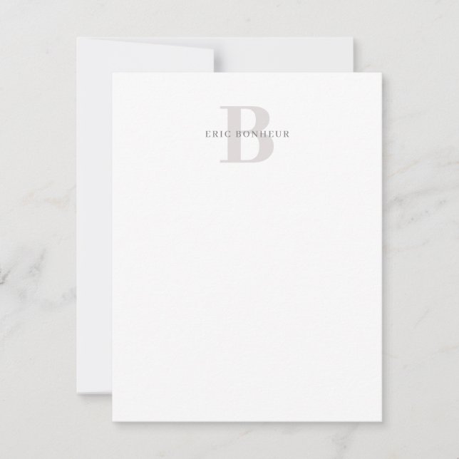 Stylish Modern Name & Monogram Note Card (Front)
