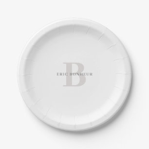 Stylish Modern Name & Monogram Paper Plates