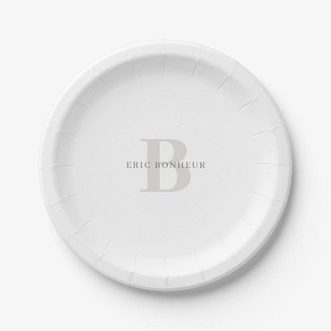 Stylish Modern Name & Monogram Paper Plates (Front)