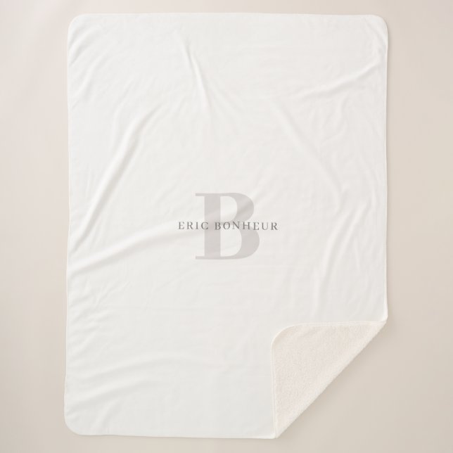 Stylish Modern Name & Monogram Sherpa Blanket (Front)