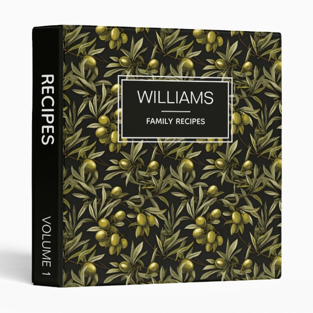 Stylish Modern Olive Pattern Personalized Recipe 3 Ring Binder (Front/Spine)