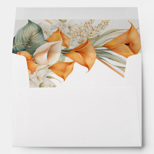 Stylish Modern Orange and Ivory Calla Lily RSVP Envelope