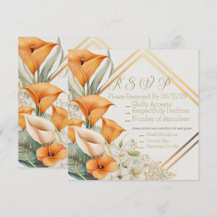 Stylish Modern Orange and Ivory Calla Lily RSVP Note Card