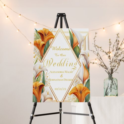 Stylish Modern Orange and White Calla Lily Wedding Foam Board