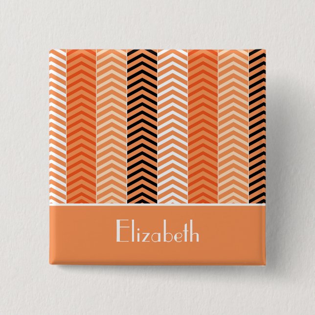 Stylish Modern Orange Chevron Stripes With Name Button (Front)